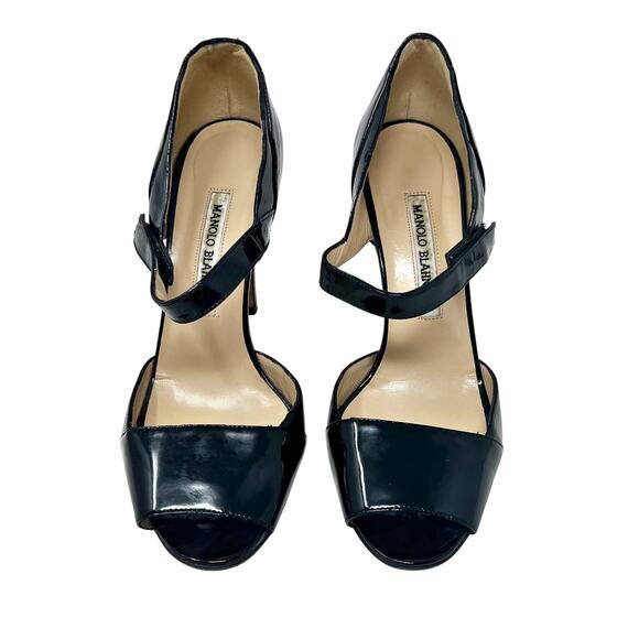 Manolo Blahnik Black Patent Leather Mary Jane Pumps Womens sz US 7.5, IT 37.5 - Picture 2 of 16